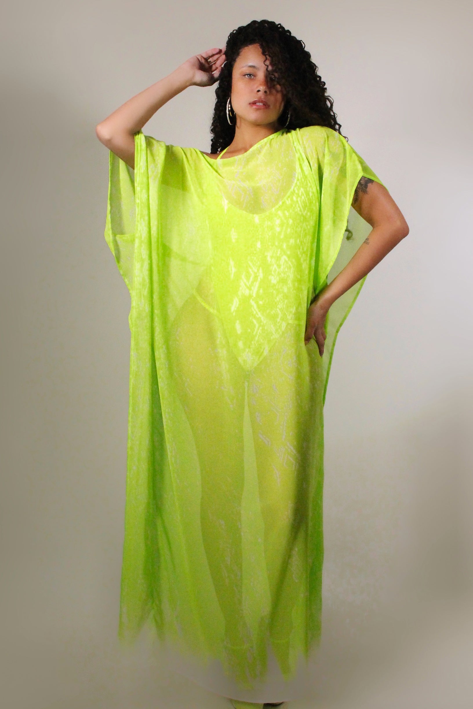 sachin and babi light blue dress Unique Caped Lemon Green Chiffon Evening Prom Dress