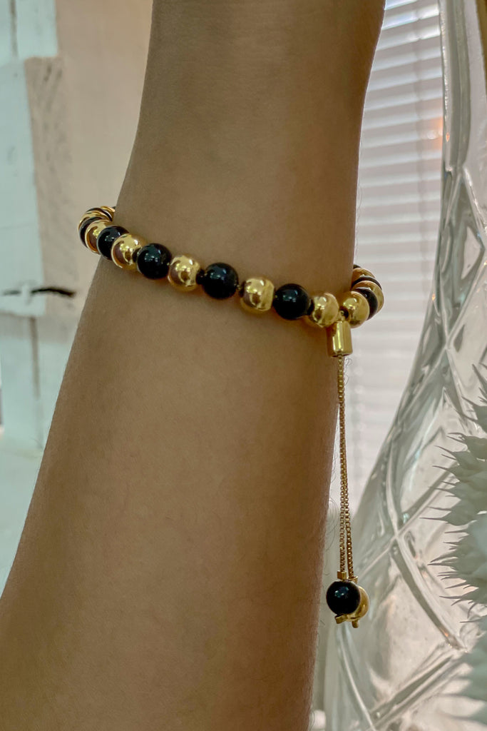 Onyx Black Bead Gold Filled Bracelet