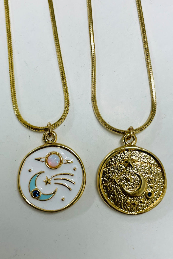 Doubled Sided Galaxy Medallion Necklace
