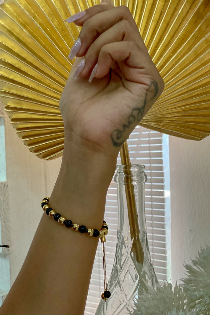 Onyx Black Bead Gold Filled Bracelet